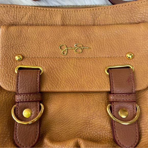 Jessica Simpson Tan and Brown Cross Body Buckle Faux Leather Purse - Picture 2 of 5